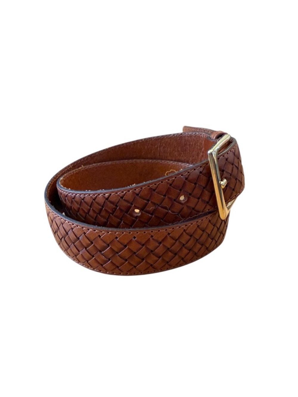 Italian Woven Leather Belt Brown Gold Buckle Made in Italy Unisex Fits 27-31 - Picture 7 of 15